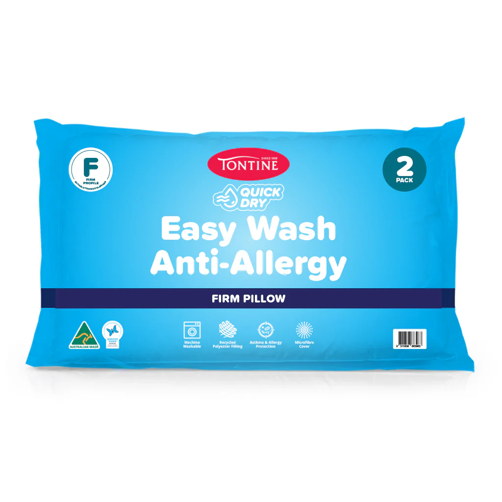 Quick Dry Easy Wash Anti Allergy Pillow 2 Pack - Firm