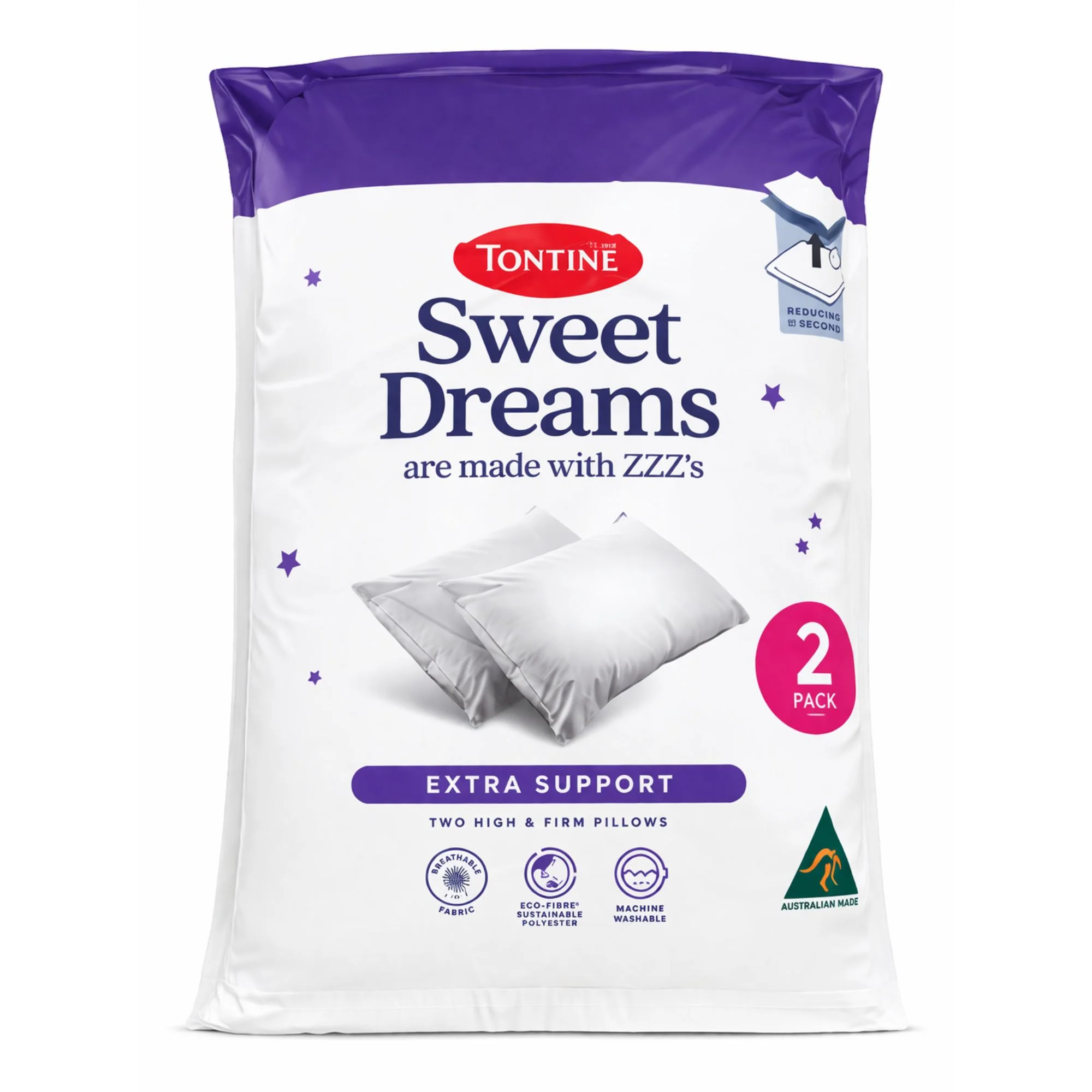 Sweet Dreams Extra Support 2 Pack Pillows - High & Firm Pillows